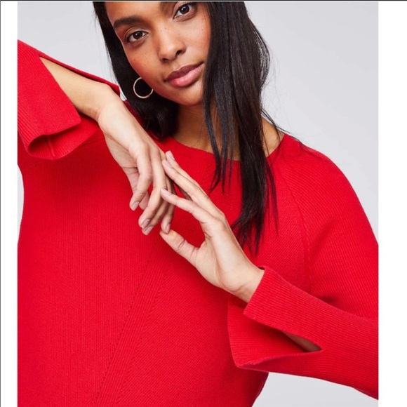 Loft Slit Cuff Crimson Fire Red Sweater - Picture 2 of 7